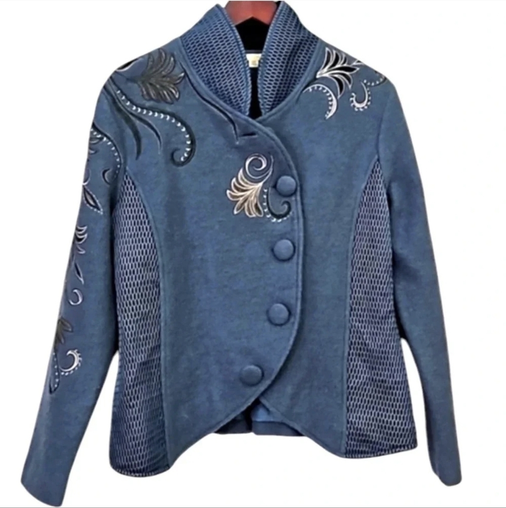 Carson Wool Quiet Luxury Bohemian Whimsical Embroidered Jacket Size SP - Picture 9 of 9